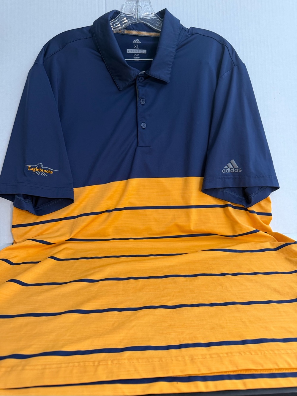 Adidas Eaglebrook Men’s Navy and Gold Striped Polo Shirt